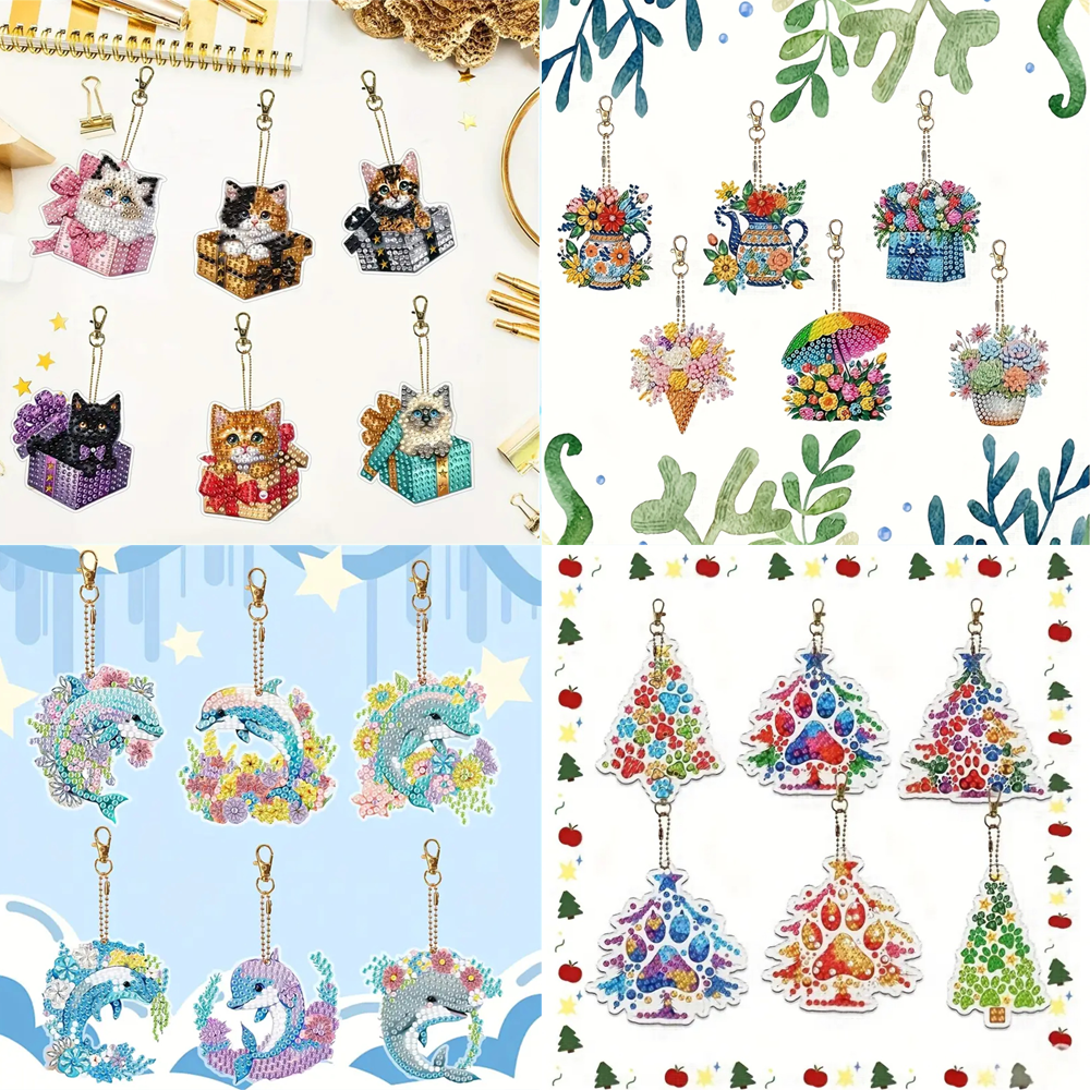 Resin Craft Ideas - 6-piece DIY Diamond Keychain - Cat
