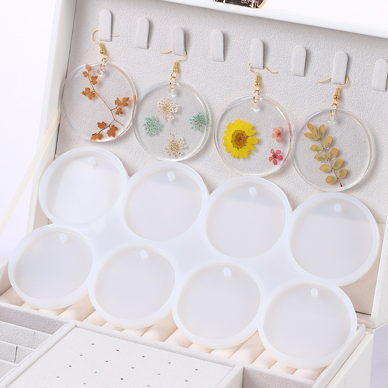 Gold Foil Flakes - 8/12pcs Round Oval Pendants Resin Mold
