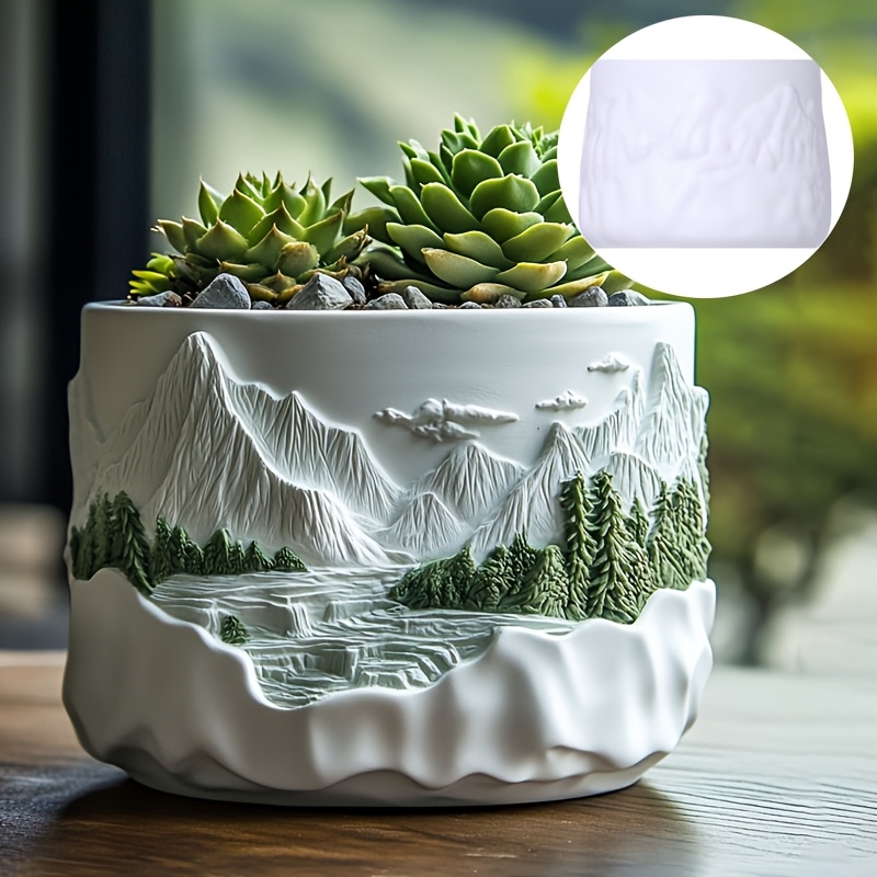 Serving Tray Mold - Mountain relief succulent plant flowerpot resin