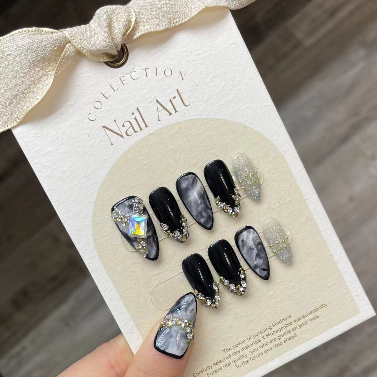 Handmade Press on Nails Black  – Resin Craft Material recenzja i cena