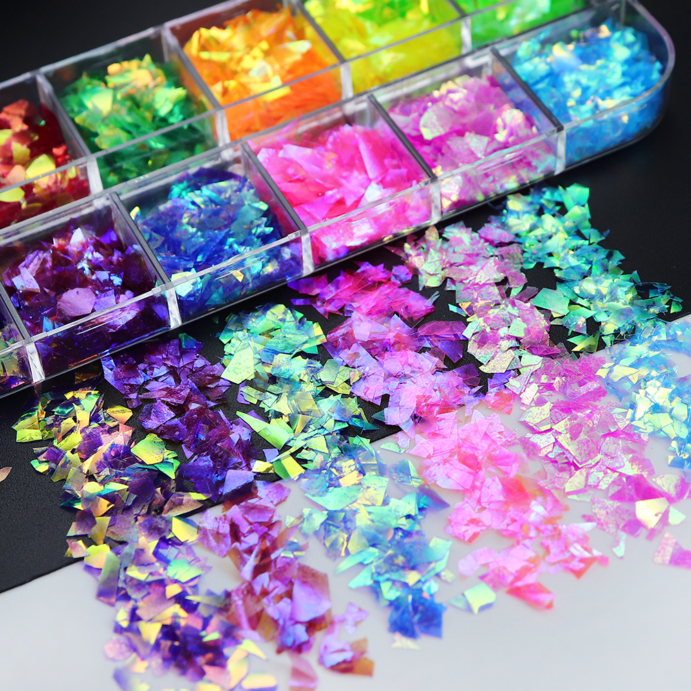 12 Grids/Box Iridescent Glitte – Gold Foil Flakes recenzja i cena