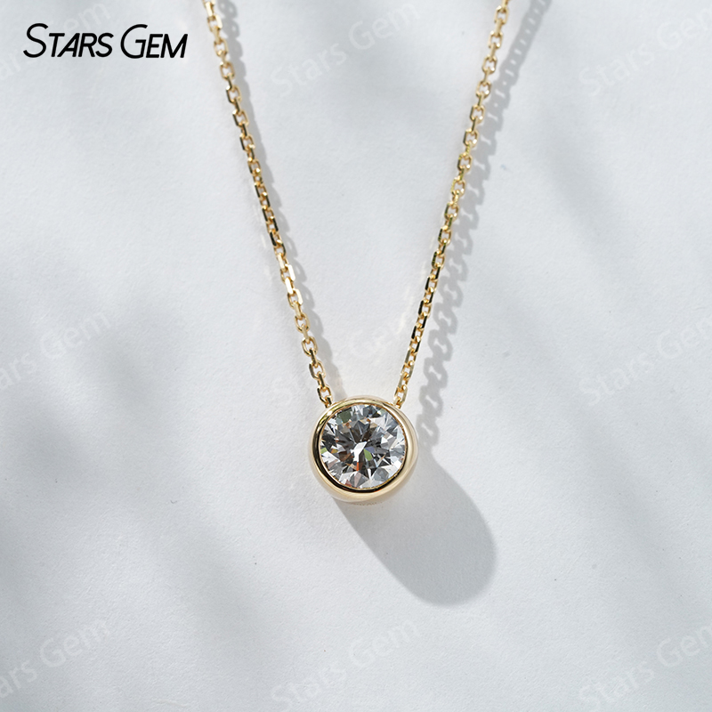 18K Gold 6.4mm 1.0ct Round Bri – Bezels Set Pendant recenzja i cena