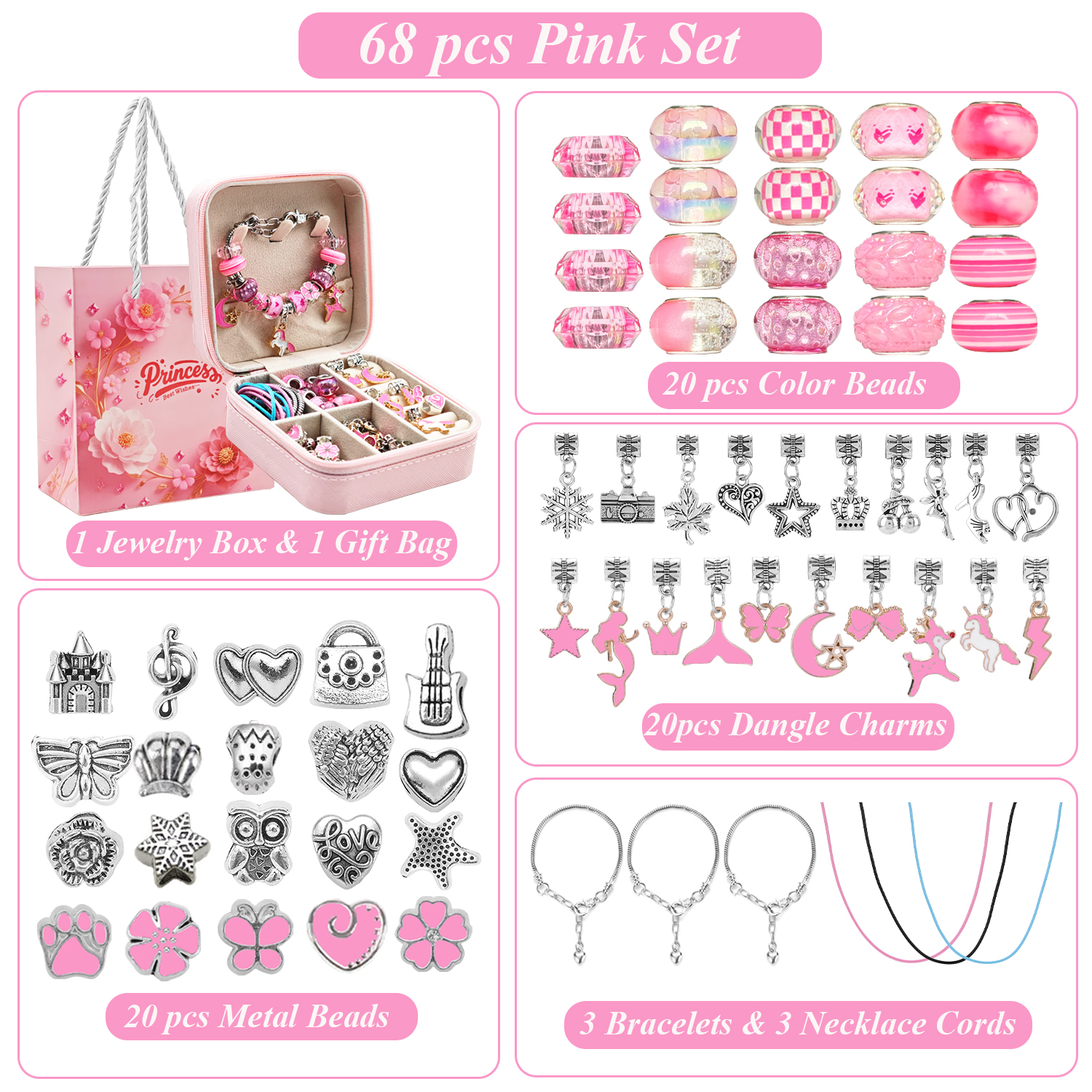 68pcs pink beaded jewelry set, – Resin Craft Kit recenzja i cena